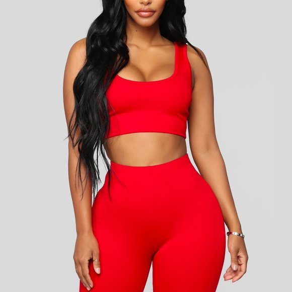 MATCHING SET • Red Cropped Legging + Scoop Neck - Picture 1 of 7